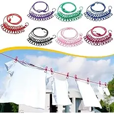 Eightiz Cloth Drying Rope with Hooks Elastic Cloth Hanging Rope for Cloth Drying